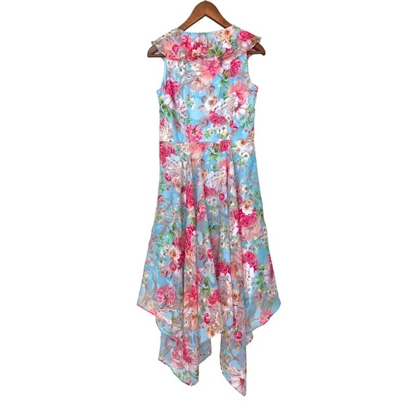 KENSIE Barbie Ruffled Floral Chiffon Midi Asymmetrical Dress 6 or 8 - Picture 2 of 11